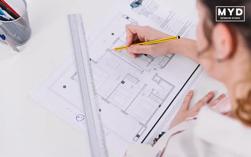 Architect designing floor plans for A&A renovation.