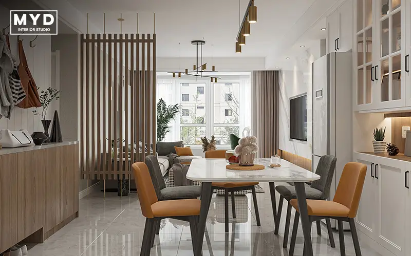 Modern living and dining room renovation.