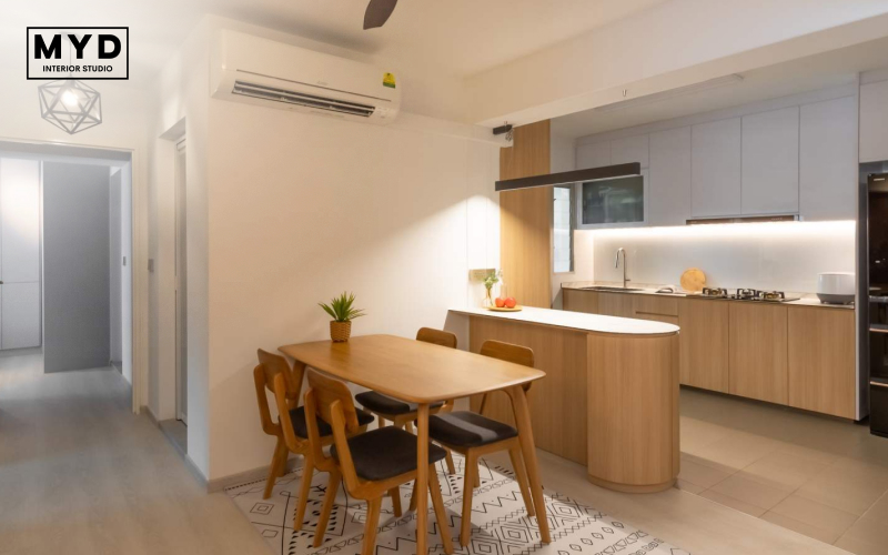 Open concept kitchen and dining area featuring wood cabinetry as home renovation ideas