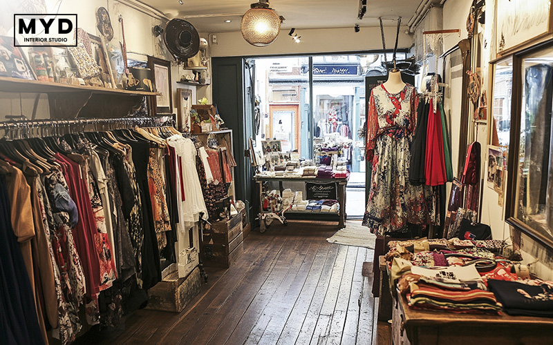 Small, bohemian-style boutique with a vintage aesthetic.